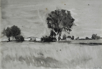 Konrad Sommer:  Maisinger Brücke, Juni 1949, Tusche, Feder auf Papier, 20,3 x 30,0 cm, Sammlung Michael Gorkow